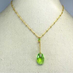 Gold Plated Bright Green Crystal Glass Tear Drop Pendant Necklace Elegant